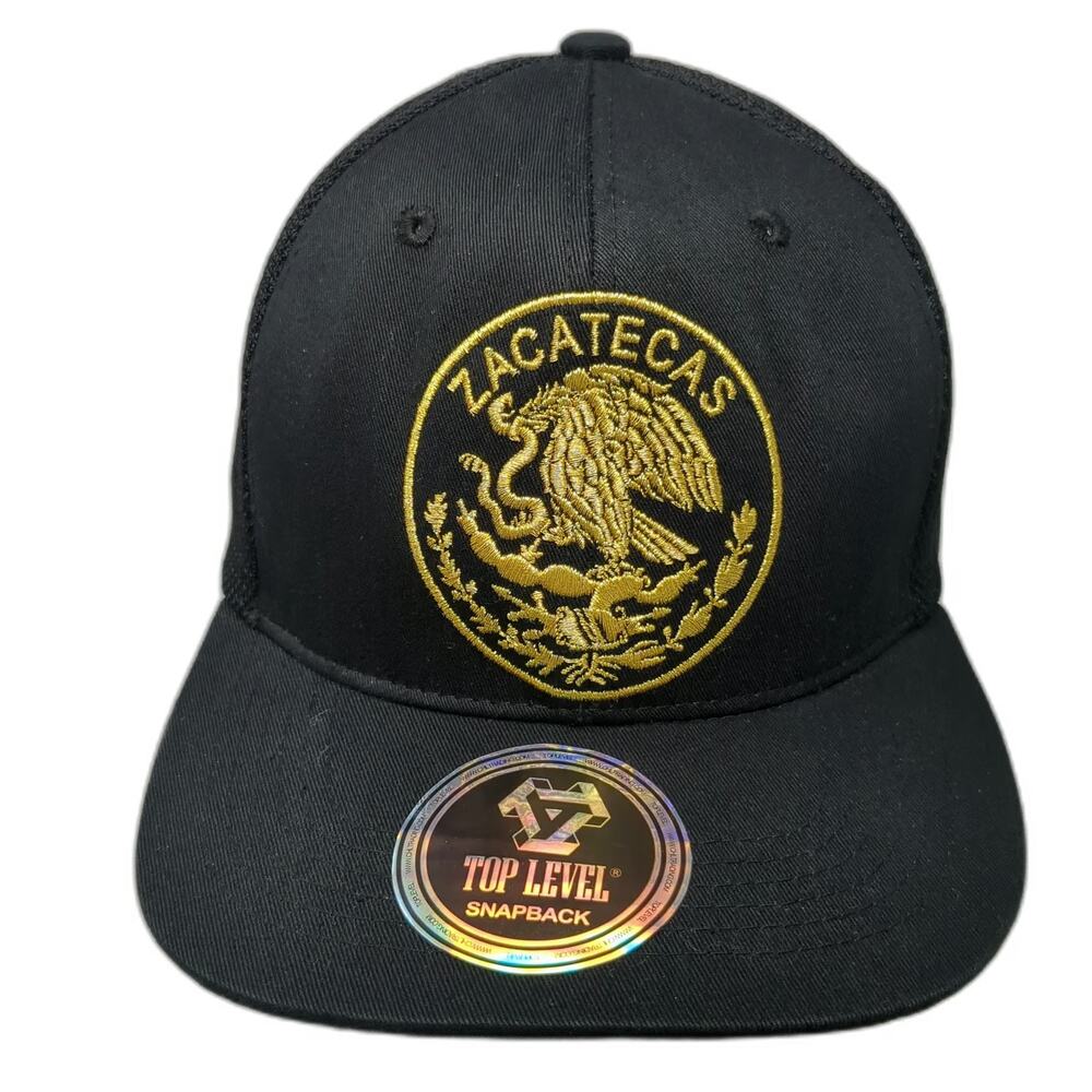 Top Level Snapback Hat Black One Size Mesh Back Zacatecas Mexico Eagle Emblem